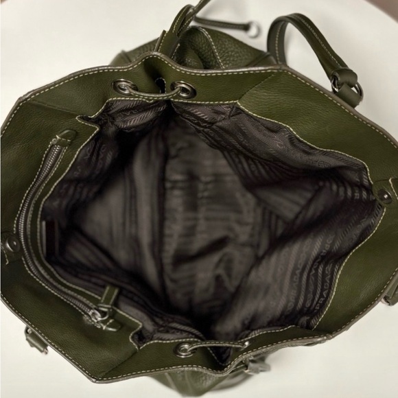 Prada Vitello Daino Olive Green Leather Tote — Silver Hardware • Like New - Picture 9 of 9